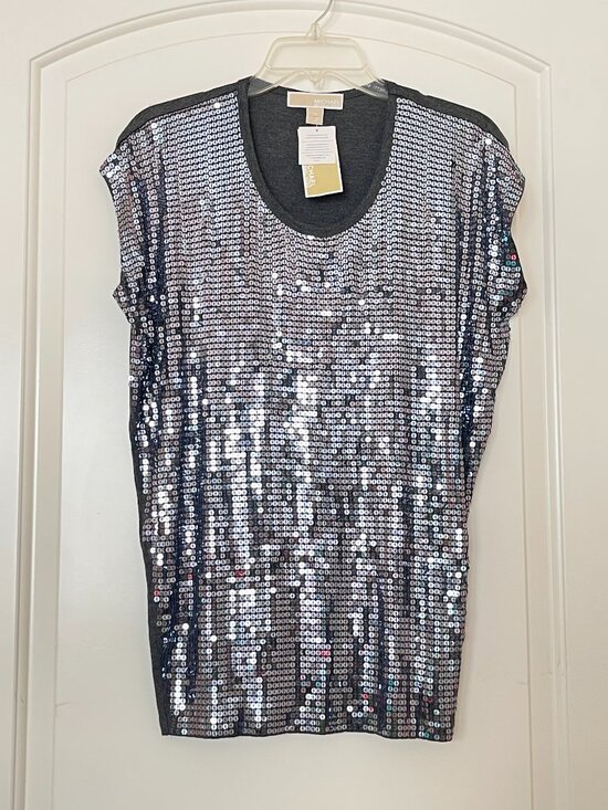 Michael Kors Tops - New Michael Kors Gray Sequin Top MK XS